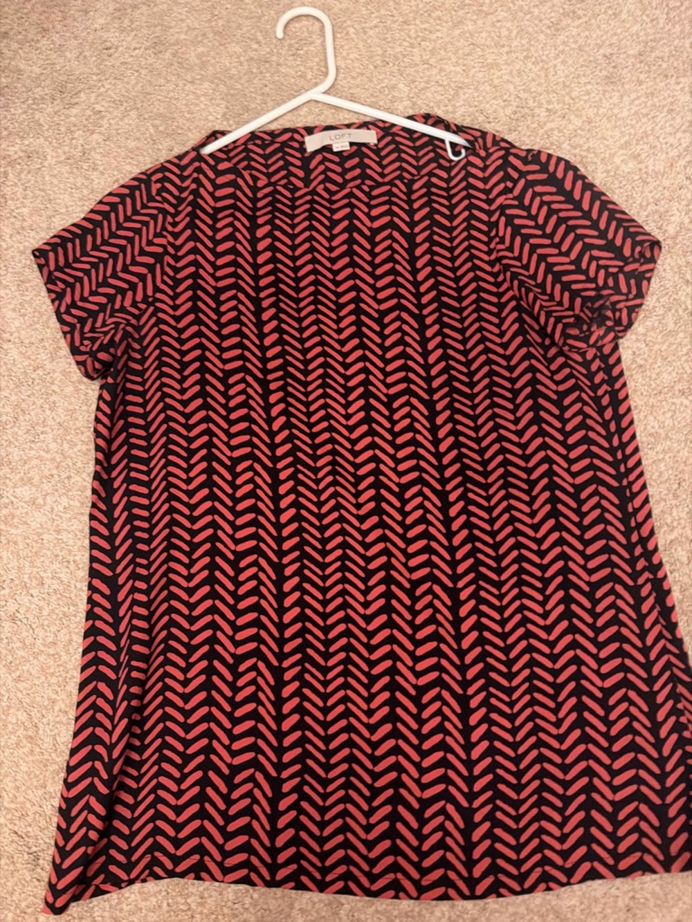 LOFT Black and Red Short Sleeve Patterned Tunic